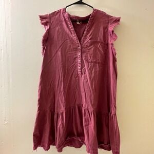 PILCRO & THE LETTERPRESS Size‎ Large Chambray Distressed Hem Ruffle Sleeve Dress